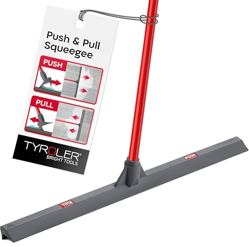 Tyroler Empujar y Tirar Escobilla de Goma 60 cm | Cabezal de 100% Silicona | | Mango de 140 cm Haragán para Suelo, Ducha, Baño, Garaje y Terraza | Escoba de Goma para Suelo | Araganes
