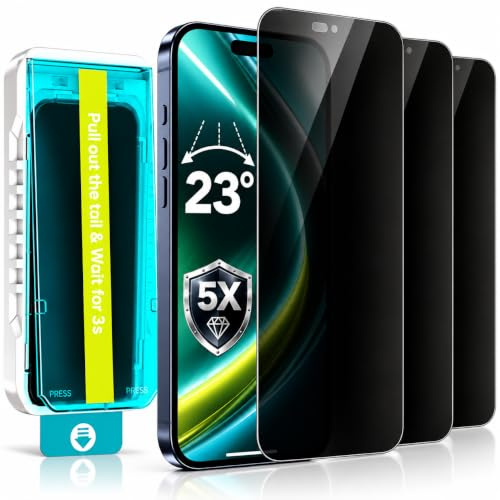 Mothca 23° Sichtschutz Schutzglas für iPhone 17 Pro/17, 3 Stück | 9H Hartglas, Sichtschutzfolie mit Privacy Filter, Quick-Fix Montagerahmen, schützt vor neugierigen Blicken