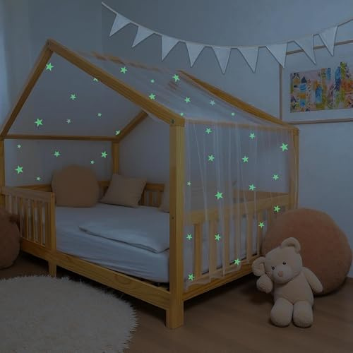 Hook Hausbett Himmel Betthimmel für Hausbett Kinder – Leuchtender Sternenhimmel Stoffhimmel für Hausbett Deko für Mädchen & Jungen – Himmel für Hausbett & Bodenbett (Weiß, 135x320cm)