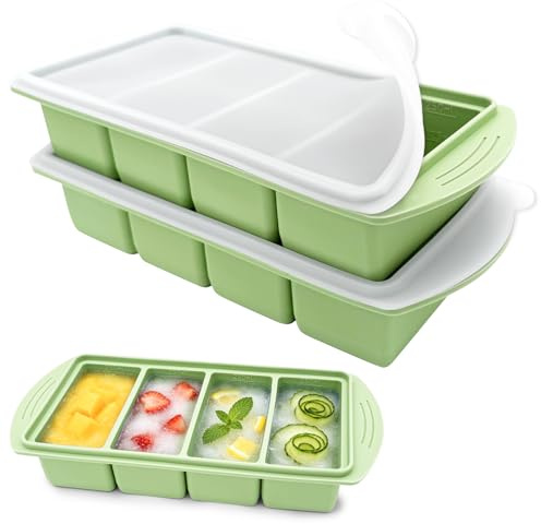 VEEKAY 2 Unidades Bandeja de Silicona para Congelador con Tapa, 4 Compartimentos de 250 ml, Recipiente Apilable sin BPA para Sopa, Caldo, Salsa, Meal Prep