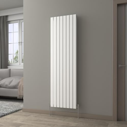 NRG 1800 x 544 mm Column Radiator Gloss White Double Flat Panel with Values | Designer Radiator,Central Heating,Free Angle Valves,High Heat Output,Modern,Compatible for Use on All UK Heating Systems