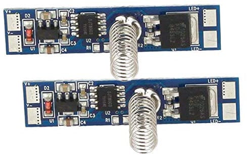 2 Touch-Schalter für LED-Dimmer mit Indikator, blaue LED 12 V 24 V 8 A mit Steuerungs-Profil aus Aluminium.