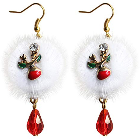 Weihnachten Ohrringe, Fascigirl Girls Cute Dangle Neuheit Santa Rentier Pom Anhänger Hoop Geschenke für Frauen