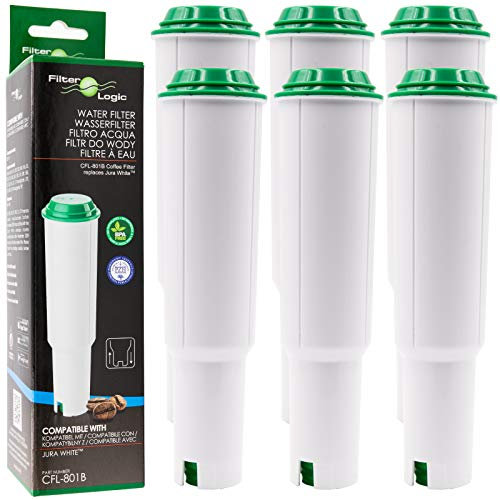 FilterLogic CFL-801B | 6x Filterpatronen kompatibel mit Jura WHITE 60209 68739 62911 Wasserfilter für Jura Kaffeemaschine, Kaffeevollautomat - Bj. bis 10-2009 - Steck Filter, Filterkartusche