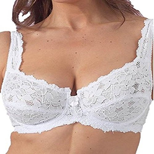 Lifeessentials11 LACE Full Cup Non-Padded Support Underwired Bra, Black & White, Size 34-44, B-DD (B, White, 38)