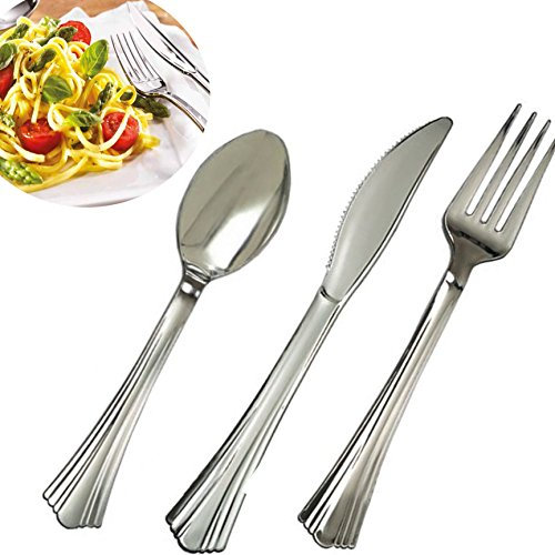 36Pc Strong Re-Usable Cutlery Set in Metallic/Silver Finish