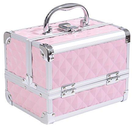 HOMCOM Maletín de Maquillaje Organizador Cosméticos Profesional Estuche de Maquillaje Caja de Belleza Portátil con Espejo Cerradura Varios Compartimientos 20x15x15cm Aluminio