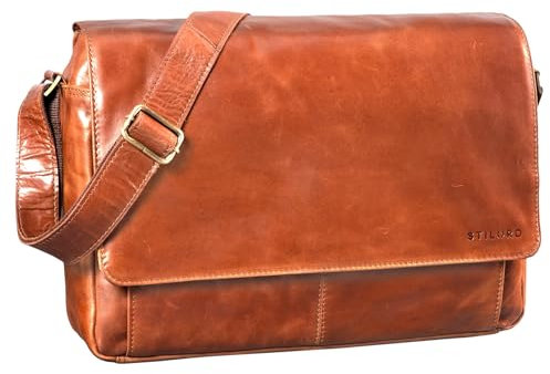 STILORD 'Lonzo' Vintage Umhängetasche echtes Büffel-Leder Messenger Bag für Herren und Damen Unitasche Büro Business Studium Leder, Farbe:cognac - glänzend