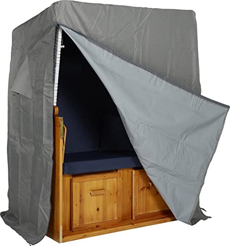 LILIMO Strandkorb Schutzhülle Ripstop | M | 123 x 90 x 160 cm | Robuste Abdeckhaube für 2-Sitzer Strandkorb in grau | Wetterfeste und wasserdichte Strandkorb Hülle