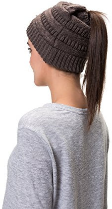 Lemef Damen Wintermütze Mütze Beanie Hat Cap Gestrickte mit Zopfloch Pferdeschwanz