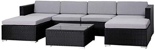 EVRE Rattan Outdoor Garden Furniture Nevada Set 6 Seater Sofa with Coffee Table (Black)