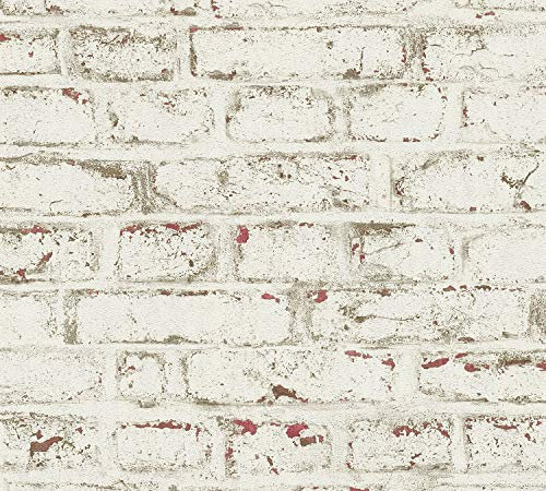 Thomas Vlies-Tapete Mauer Stein grau 10,05 m x 0,53 m rot TLT021