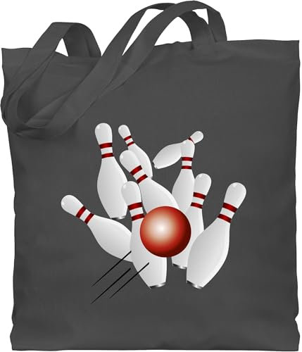 Baumwolltasche - Bowling & - Kegeln alle 9 Kegeln Kugel - Unisize - Dunkelgrau - kegelbeutel taschen mit bowlingmotiv sport pins jutetaschen tasche 25. geburtstag kegel beutel kegelpin stoffbeutel