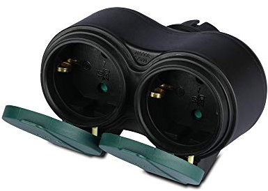 V-TAC VT-1102-2 2 Wege Adapter-16A-Ip44 mit Polybag+Kurz-Schwarz+Grün