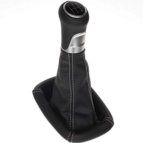 3AC01 ICT Schaltknauf Schalthebel Schaltsack/Schaltmanschette, Leder, Naht schwarz, manuell, Kompatibel mit: Toyota Aygo 05 – 14, Citroen C1 05 – 13, Peugeot 107 05 –14 (LED blau)