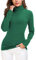 EXCHIC Donna Casuala Solido Manica Lunga Adatto Maglione Dolcevita Elastico Felpa Pullover (XL, Verde Scuro)