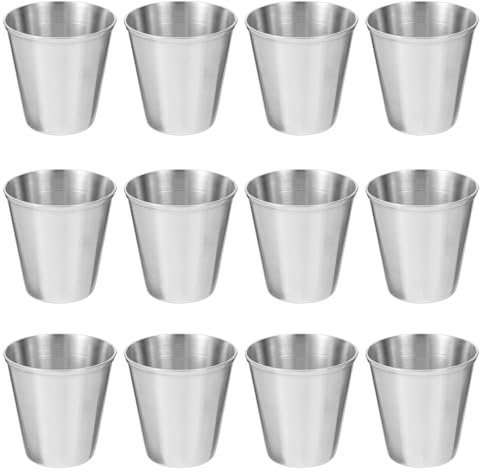 NUOBESTY 12pcs Stainless Steel Shot Glasses Small Silver Metal Shooters Drinking Vessel Cups Dipping Sauce Cup for Bar Home Restaurant Camping Travel(30ml)