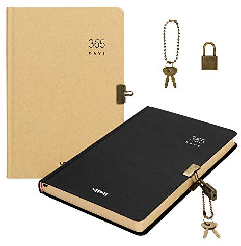IBLUELOVER Blank Notebook A5 Diary with Lock Hardback Travel Journal Sketchbook Plain Pages Notepad Memo for Drawing Doodling Writing Pocket Note Books 365 Days Secret Diary (Brown+Black)