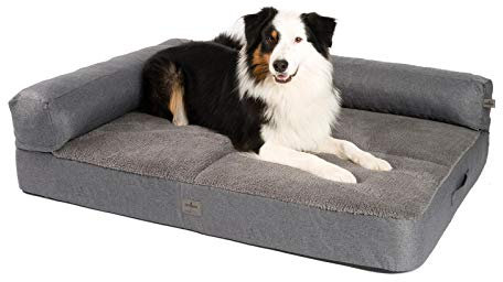 JAMAXX Premium 2-in-1 Hunde-Sofa - Orthopädisch Memory Visco, Abnehmbare Polster, Abnehmbarer Bezug Waschbar, Weiches Fleece oder Lammfell/Sherpa, PDB3014 (L) 120x90 grau+grau Fleece
