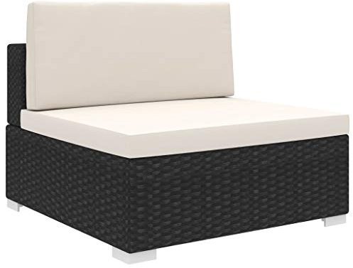 vidaXL Mittelsofa mit Auflagen 1 STK. Gartenmöbel Sofa Gartensofa Rattansofa Rattanmöbel Lounge Poly Rattan Schwarz Stahlrahmen 70x70x52,5cm