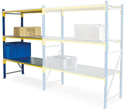 BRB Anbauregal zu Weitspannregal mit 3 Stahlblechebenen BxTxH 1580x605x2000 mm, mit Stahlpaneelen