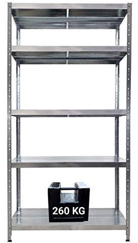 GRIMA Scaffale in metallo zincato con 5 ripiani regolabili - 120x40x195 cm (260 kg per ripiano, totale 1300Kg) Scaffali in metallo per garage, dispensa e officina con sistema ad incastro
