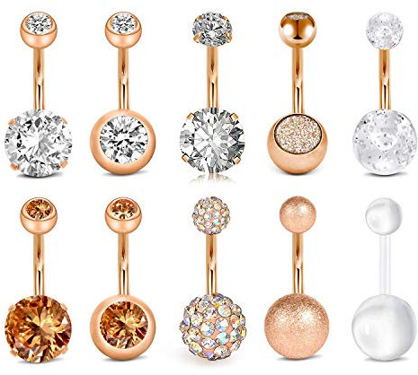 D.Bella 14G CZ Inlaid Bauchnabelpiercing Chirurgenstahl Damen Umkehren Klar CZ Nabel Piercing Bauchnabel 10MM Banane Barbell Piercing