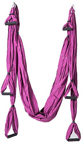 Aerial Yoga Hängematte,Yoga Schaukel Anti Schwerkraft Hängematte Set mitgeliefert 2 Verlängerungsgurte und Anti-Fall Socken (Violett)