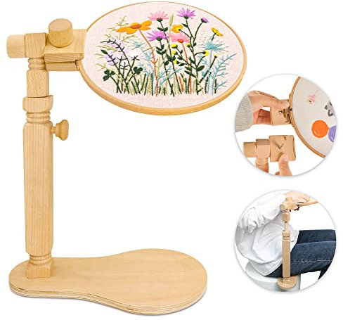 Stickständer – verstellbarer drehbarer Kreuzstich Ständer aus Buchenholz, Stickrahmen für Kunsthandwerk und Nähprojekte