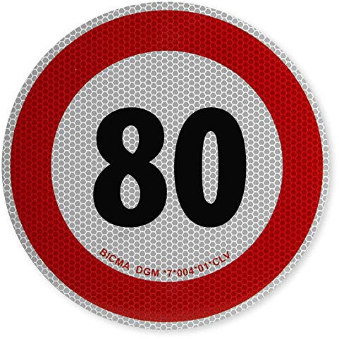 reflecto Geschwindigkeitsbegrenzer 80 km/h für Italien | drei Ausführungen: Aufkleber, Aluminiumverbund, magnetisch | rot, 20 cm Durchmesser, Wandmontage, Fensterhalterung
