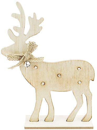 Ideen mit Herz LED-Deko Rentier aus Holz | Rentier: 23cm x 17cm x 0,5cm | mit Fuß | 5 LEDs | warmweiß | ideal zum Basteln oder als Weihnachts-Deko
