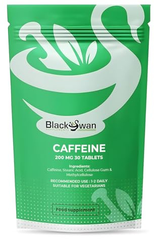 Black Swan Caffeine Tablets 200mg – Natural Caffeine Supplement for Daily Routine Use & Focus Support - Vegan Friendly General Wellness Formula – Easy to Swallow - 30 Count 4 Month Supply