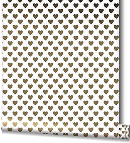 Geschenkpapier Rolle 10m Geburtstag Herzen Gold Beige für Kinder Premium Qualität Made in Germany