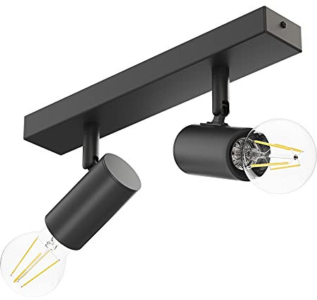 ledscom.de E27 Vintage Decken-Leuchte FARE, Retro, schwarz, schwenkbar, 2-flammig + LED Lampen, je 963lm Dimmen ohne Dimmer, warmweiß