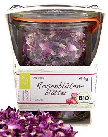 direct&friendly Kleines Geschenk Bio Blüten im Weckglas plastikfreie Verpackung Geschenk Kleinigkeit Teegeschenk (Rosenblütenblätter)