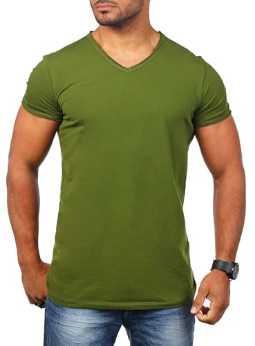 Carisma Herren Uni Basic T-Shirt mit tiefem V-Ausschnitt Vintage Destroyed Kragen Effekt einfarbig Dehnbare Passform