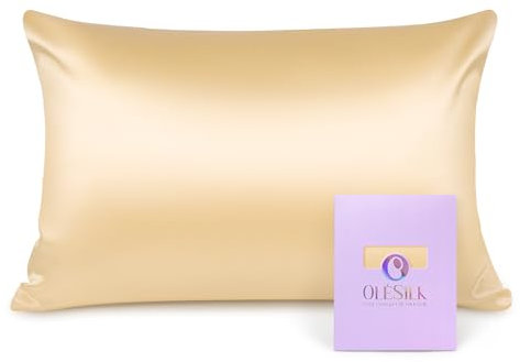 OLESILK Seide Kissenbezug Kissenhülle Haar- und Hautpflege mit Reißverschluss 16 Momme 1 Stück Gold 40x80cm