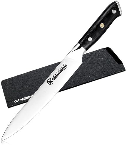 Couteau à Trancher Couteaux à émincer 20cm, Grandsharp Couteau Cuisine à Sushi Couteau à Découper Allemand Acier Inoxydable, Couteaux de Cuisine Couteau à Viande Professionnel avec Manche en Bois
