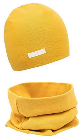 FORUHOO Mädchen Mütze Set mit Schal Kinder Beanie für Herbst Winter Baumwolle 2er(Set: Gelb,49-53)