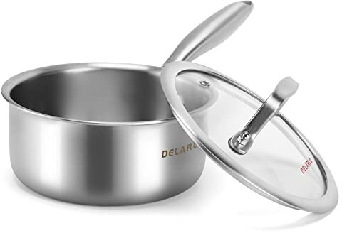 DELARLO Whole Body Tri-Ply - Pentola per cottura a induzione, in acciaio inox, con coperchio, 1,5 litri, 16 cm, con fondo pesante, lavabile in lavastoviglie e adatto al forno