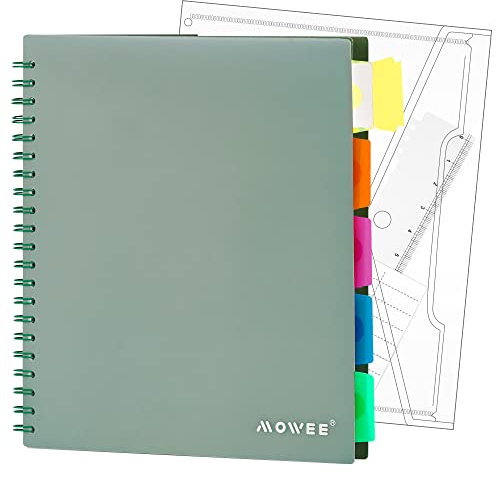 MOWEE Notizbuch mit 5 Fächern, Spiral-Notizbuch, liniert, mit Trennwänden, Tabs, 27,9 cm Lineal, 200 Seiten, zum Schreiben von Tagebuch, Zuhause und Büro, Schulbedarf, 21,6 x 27,9 cm, Waldgrün Reen