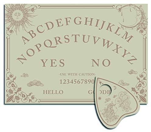 CREATCABIN Wood Spirit Board Pendule Board Bois Talking Ouija Boards with Planchette Dowsing Divination Kit Jeu Spirit Hunt Metaphysical Message cor for Wicca Pagan 11.8 x 8.3 inch-Sun and Moon