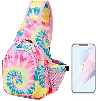 Choco Mocha Umhängetasche für Kinder - Mädchen Sling Bag Brusttasche(Batik-Regenbogen)