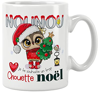 ÉNJA Création Cadeau NOËL - Mug NOUNOU. Nounou/Tasse – Joyeux Noël - Cadeau fêtes de fin d'année personnalisé. Cadeau original. Céramique haute qualité 11oz - 320 ML (NOUNOU)