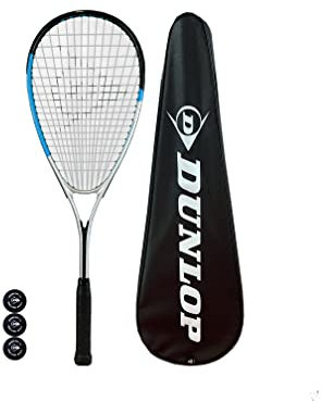 Dunlop Hyper Lite Nano Squashschläger, vollständige Schutzhülle und 3 Squashbälle