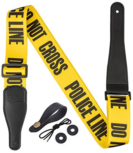 BestSounds Guitar Strap, Yellow Police Line Adjustable Polyester Guitar Strap for Bass, Electric & Acoustic Guitars