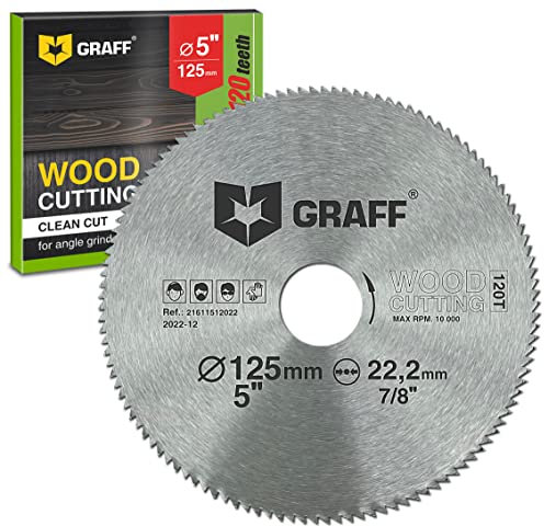125 mm Winkelschleifer Trennscheibe für Holz, Sperrholz, Laminat, Trockenbau, Kunststoff – Sägeblatt mit 22,23 mm Bohrung – 2 mm Super Feinschnitt Kreissägeblatt GRAFF