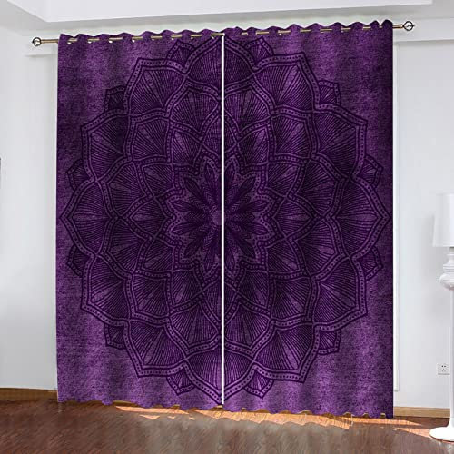 HOUKAI Blickdicht Vorhänge Muster Kurz Gardinen 140x160Cm 3D Abstrakte Lila Blumen Verdunkelungsvorhang Bedruckt Vorhang Mit Ösen Gardinen Ösenvorhang Blickdicht Schlafzimmer Wohnzimmer-2 Stücke