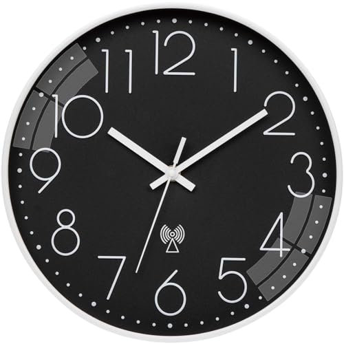 VIVILINEN Funkuhr geräuschlos Wanduhr Ohne Tickgeräusche Modern Funkwanduhr Lautlos Wanduhr Nicht Tickend Hängeuhr für Wohnzimmer Schlafzimmer Büro Küche 30x30cm/12 Zoll (Schwarz-Weiß)