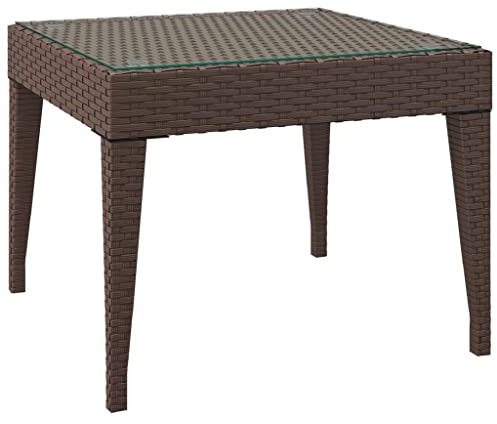 vidaXL Beistelltisch, Tisch mit pulverbeschichtetem Stahlrahmen, Couchtisch für Außenbereich Innenbereich, Gartentisch Terrassentisch, Braun Poly Rattan Hartglas